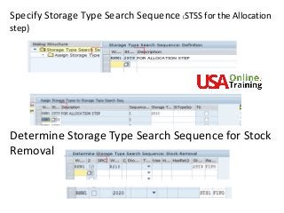 Specify Storage Type Search Sequence (STSS for the Allocation
step)
Determine Storage Type Search Sequence for Stock
Removal
 