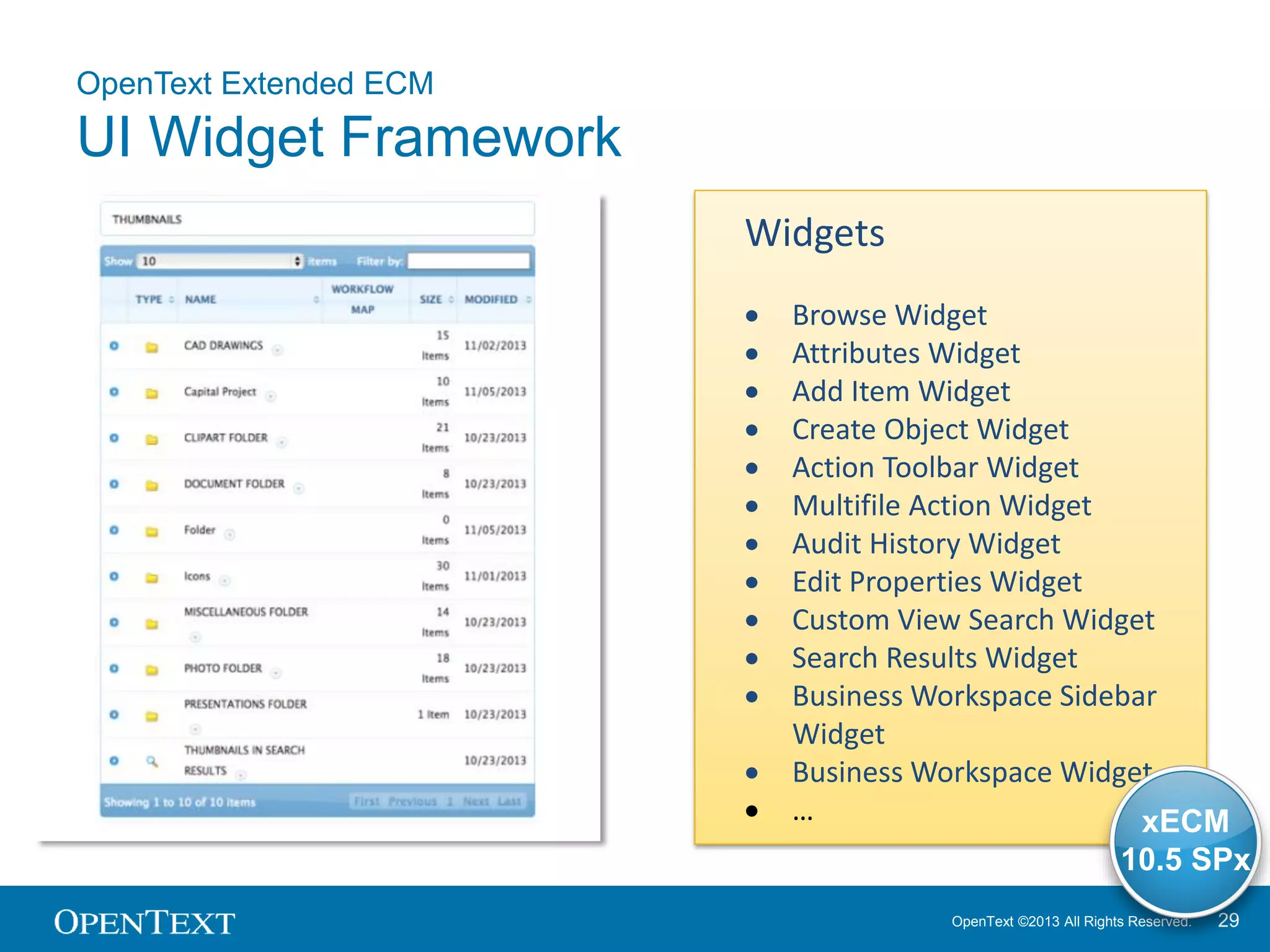 OpenText ©2013 All Rights Reserved. 29
OpenText Extended ECM
UI Widgets in Enterprise Applications
 