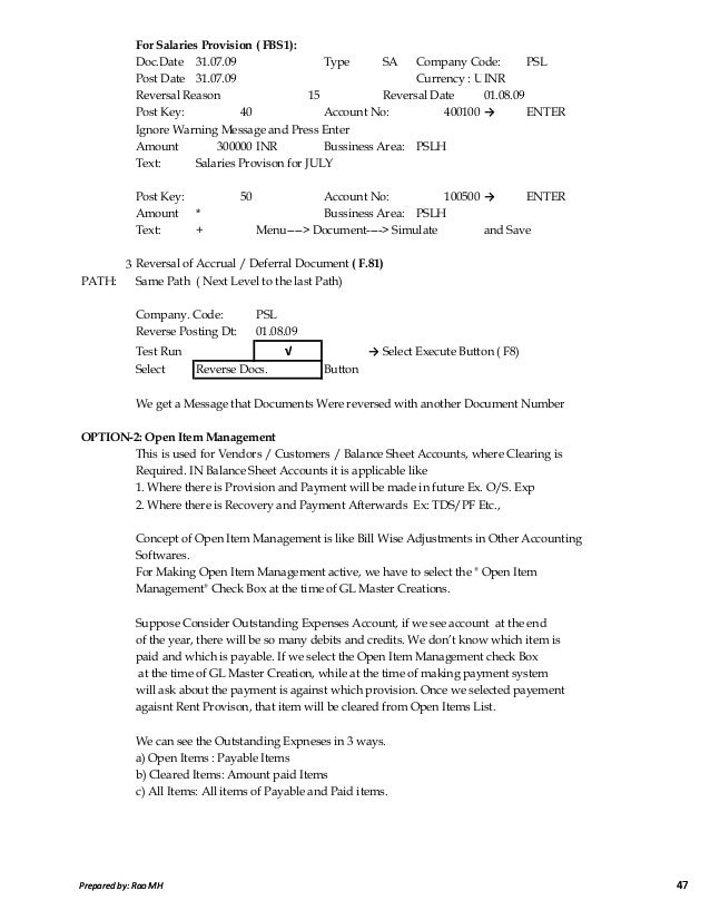 SAP FICO ECC6.0 Notes By Satyanarayana