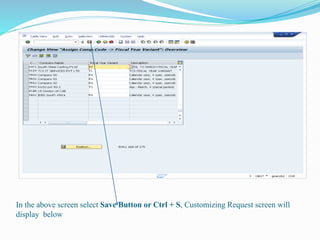 In the above screen select Save Button or Ctrl + S, Customizing Request screen will
display below
 