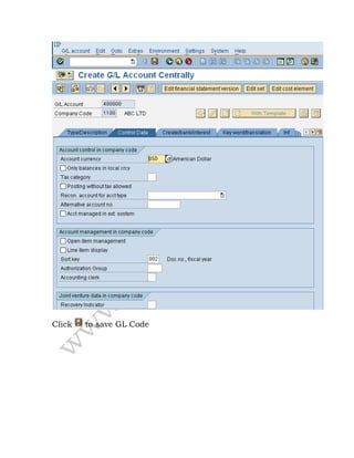 Click to save GL Code
 