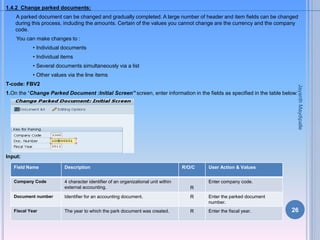 1.4.2 Change parked documents:
A parked document can be changed and gradually completed. A large number of header and item...