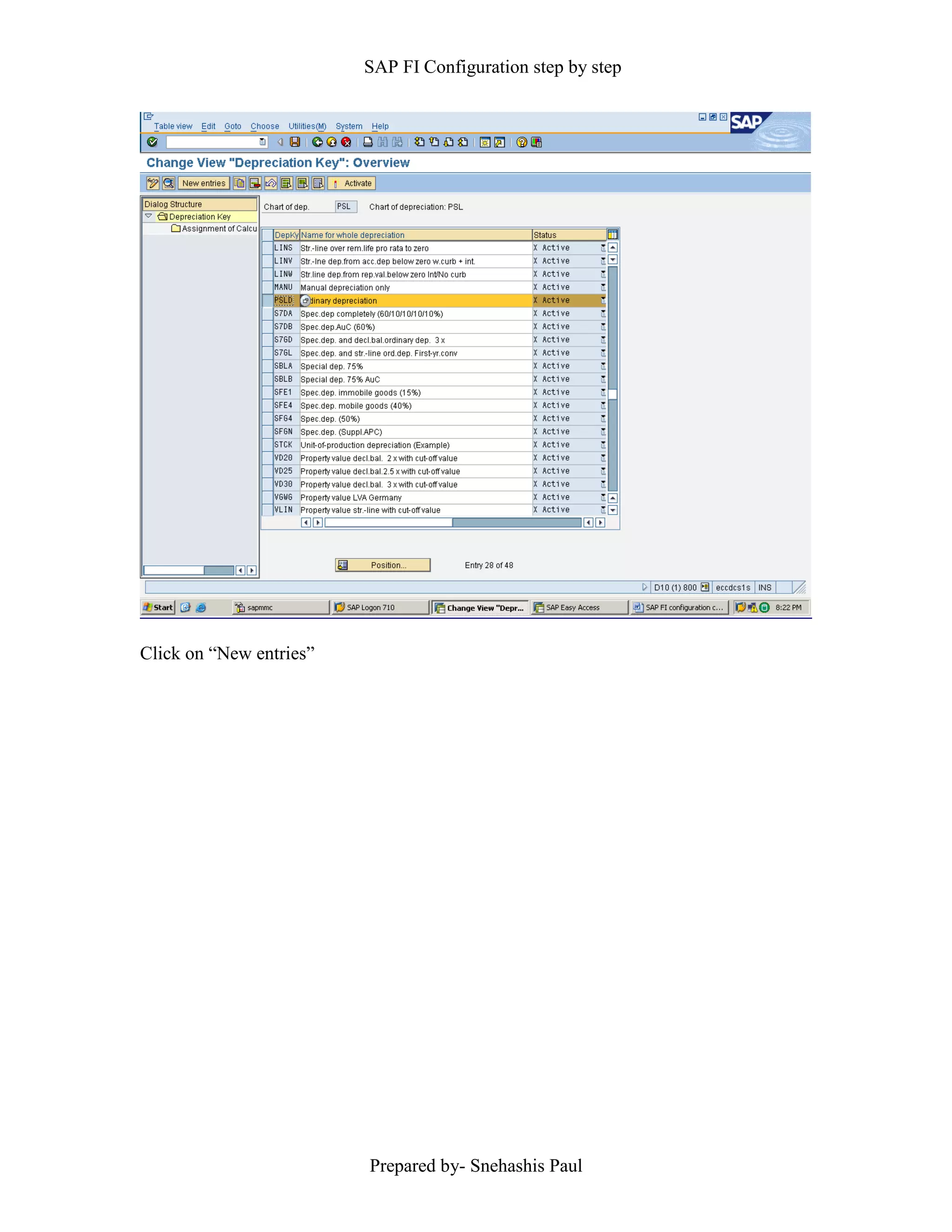 SAP FI Configuration step by step
Prepared by- Snehashis Paul
Click on “New entries”
 