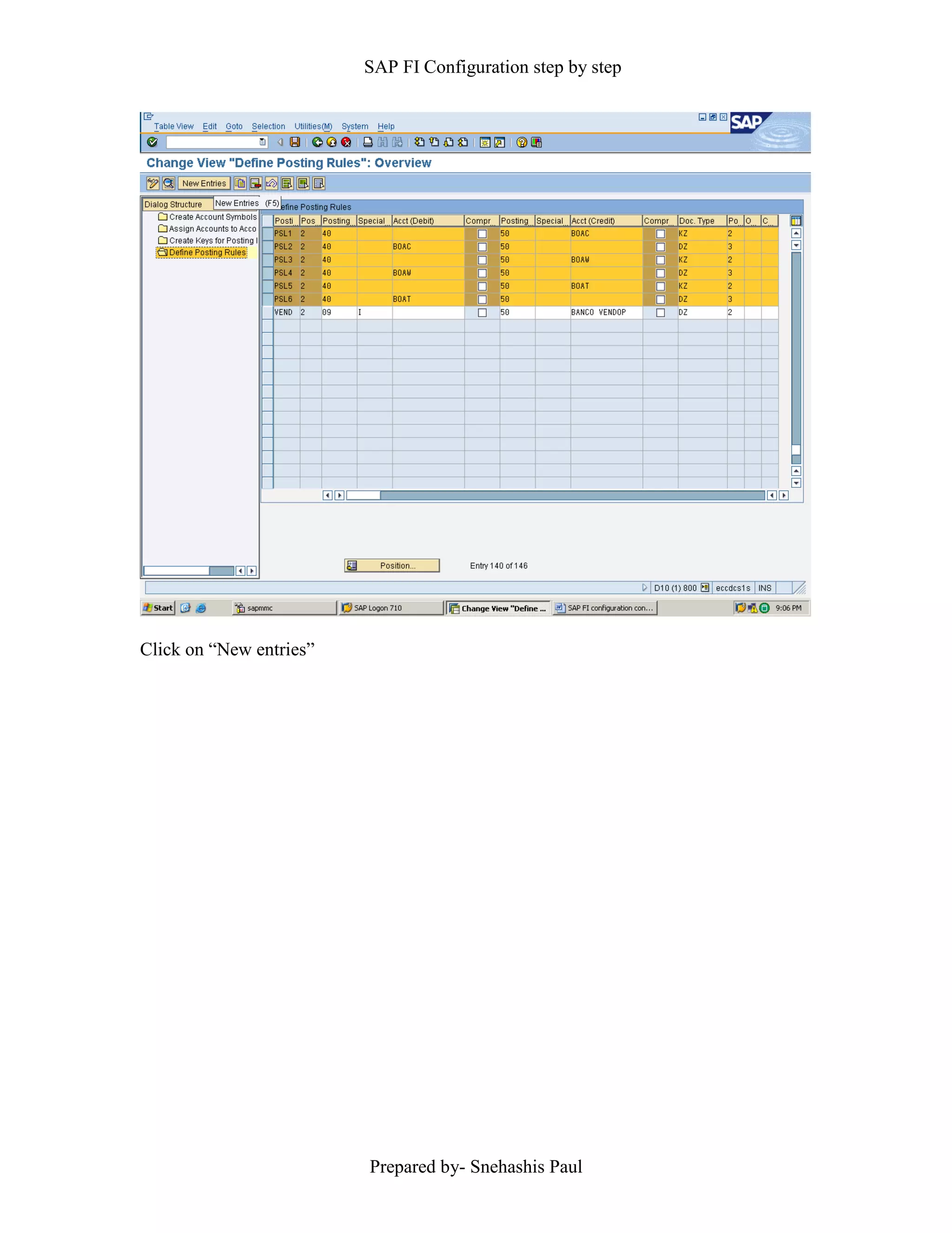 SAP FI Configuration step by step
Prepared by- Snehashis Paul
Click on “New entries”
 