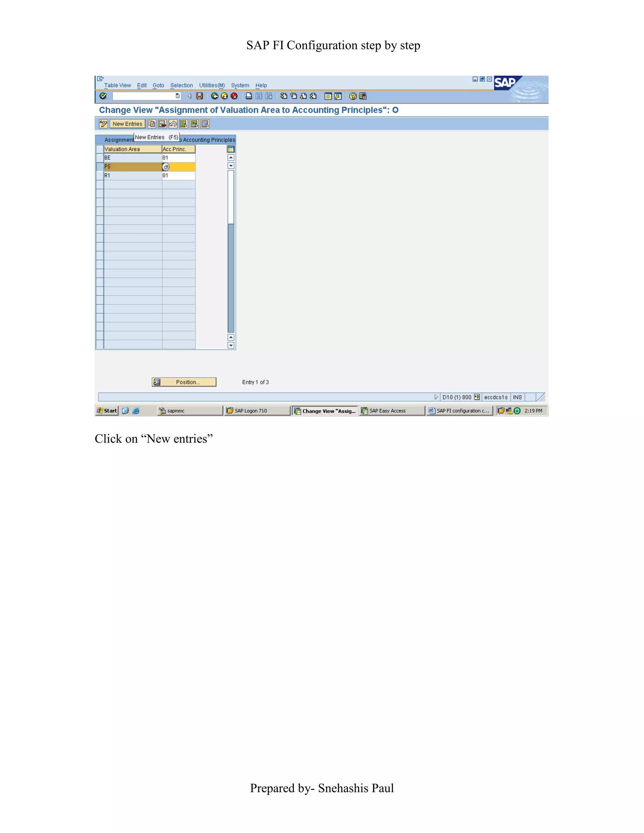 SAP FI Configuration step by step
Prepared by- Snehashis Paul
Click on “New entries”
 