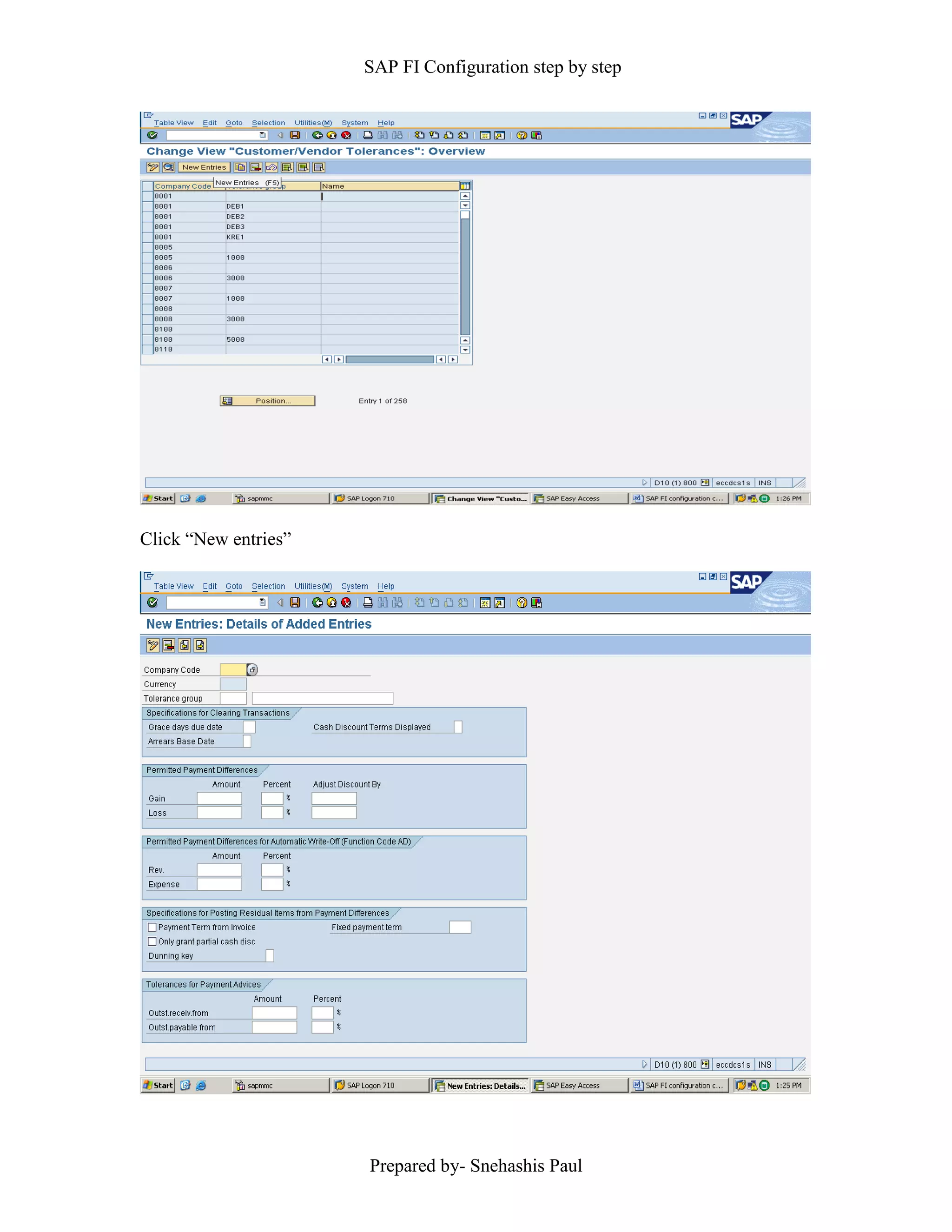 SAP FI Configuration step by step
Prepared by- Snehashis Paul
Click “New entries”
 