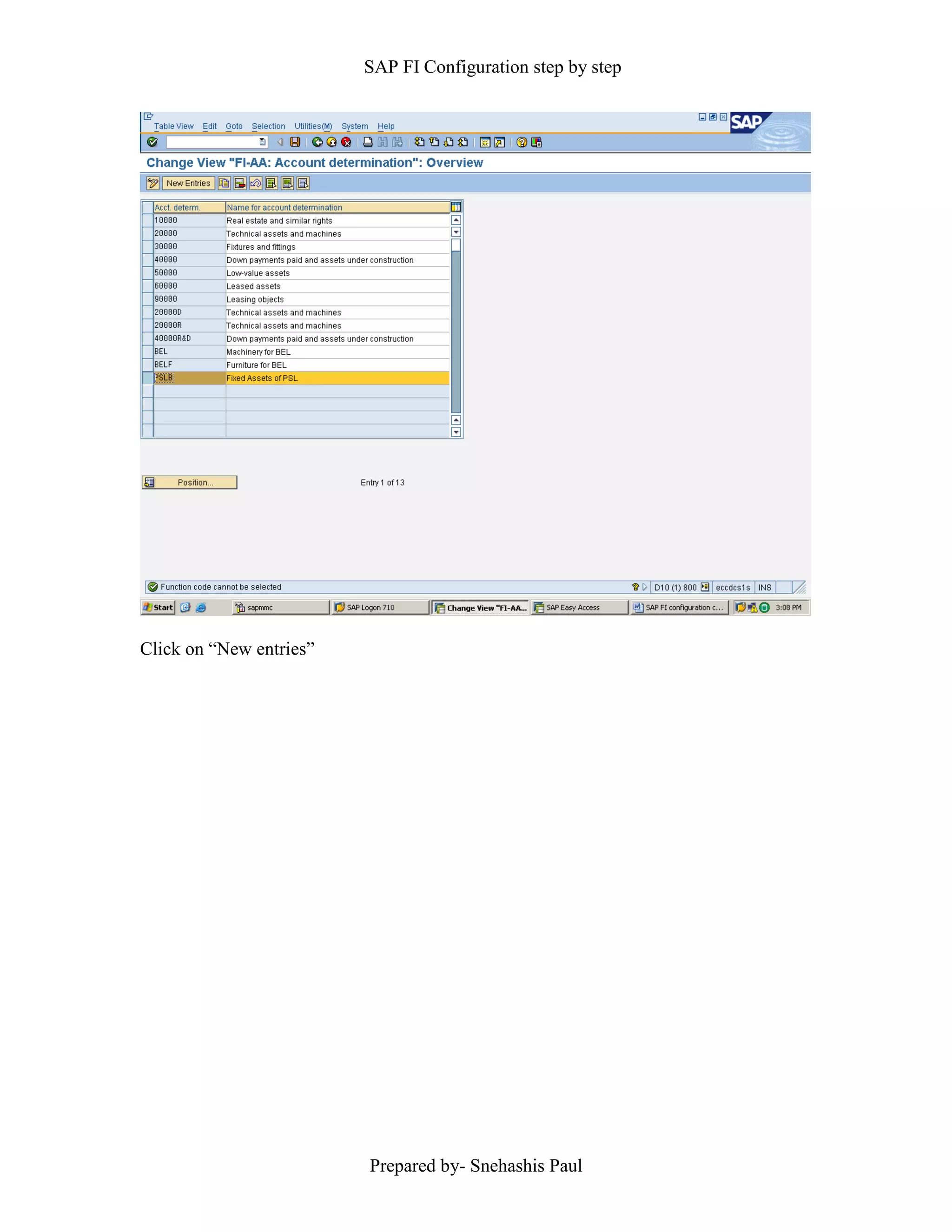 SAP FI Configuration step by step
Prepared by- Snehashis Paul
Click on “New entries”
 