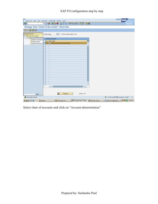 SAP FI Configuration step by step
Prepared by- Snehashis Paul
Select chart of accounts and click on “Account determination”
 