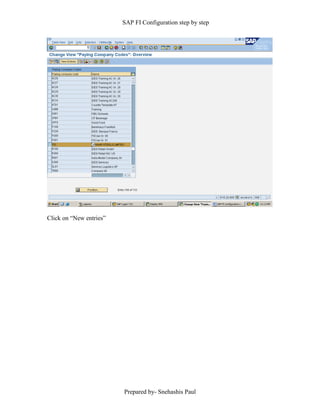 SAP FI Configuration step by step
Prepared by- Snehashis Paul
Click on “New entries”
 