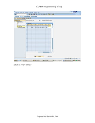 SAP FI Configuration step by step
Prepared by- Snehashis Paul
Click on “New entries”
 