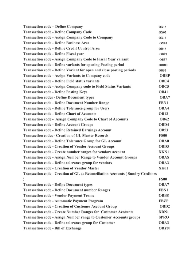 Sap fico t code | DOCX | Business Accounting & Finance | Business