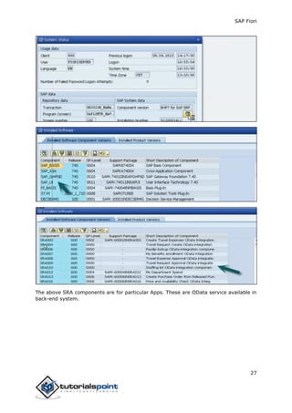 SAP Fiori
27
The above SRA components are for particular Apps. These are OData service available in
back-end system.
 
