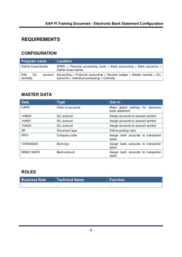 Sap fi training electronic bank statement configuration