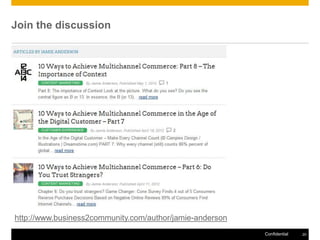 Join the discussion




http://www.business2community.com/author/jamie-anderson
                                                          Confidential   20
 