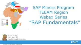 1 
© Copyright 2014 EMC Corporation. All rights reserved. 
SAP Minors Program TEEAM Region Webex Series “”SAP Fundamentals“ 
Cenk Ersoy 
Advisory SE 
cenk.ersoy@emc.com  
