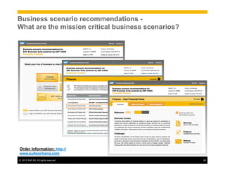 ©  2013 SAP AG. All rights reserved. 63
Order Information: http://
www.suiteonhana.com
Business scenario recommendations -
What are the mission critical business scenarios?
 
