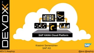 SAP HANA Cloud Platform

Krasimir Semerdzhiev
SAP AG
#DV13 #saphcp

@java @saphcp

 