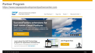 © 2014 SAP AG. All rights reserved. 8Public
Partner Program
https://www.sapappsdevelopmentpartnercenter.com
 