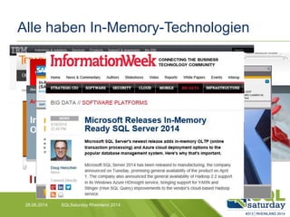 Alle haben In-Memory-Technologien
28.06.2014 SQLSaturday Rheinland 2014
 