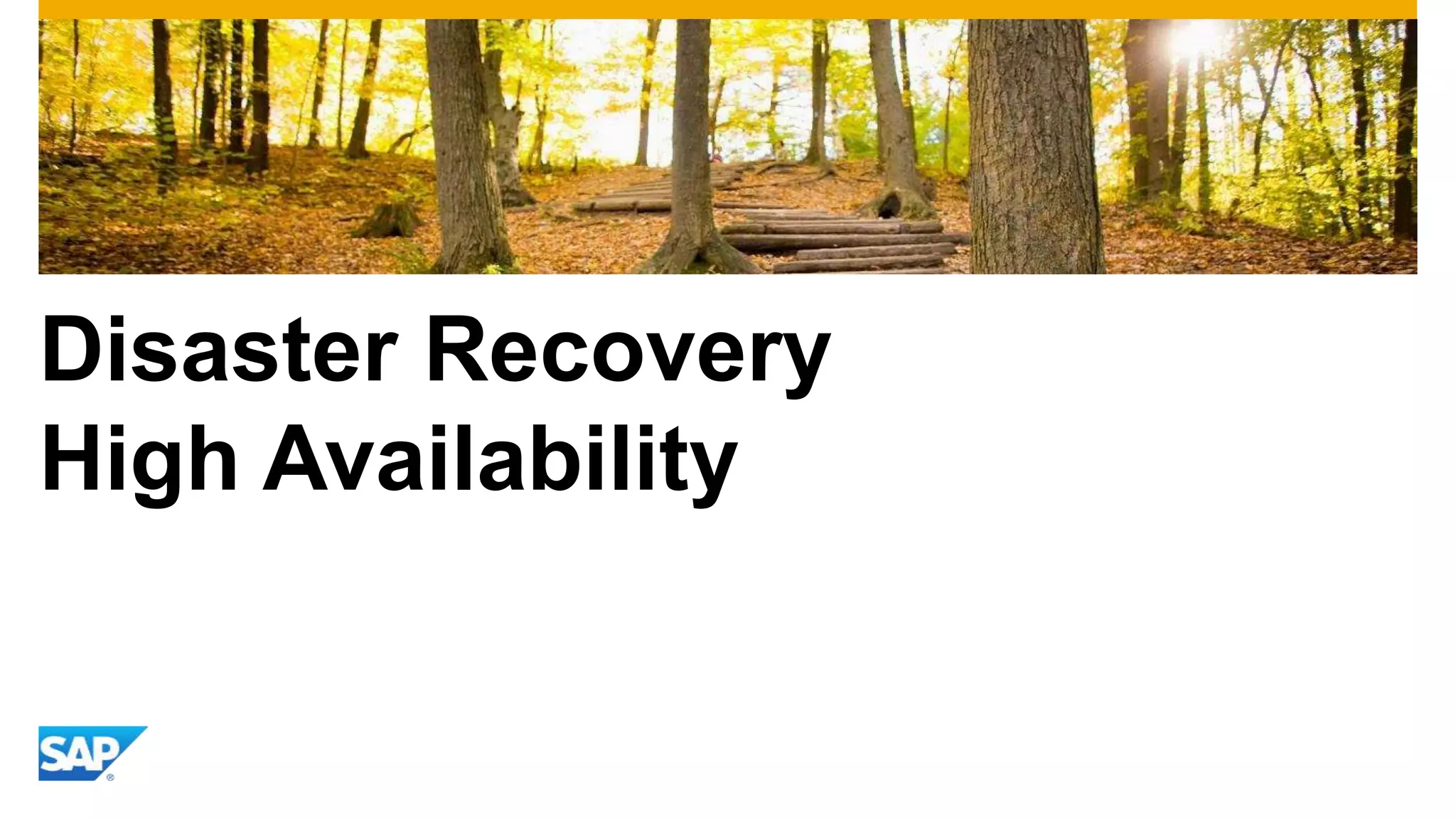 Disaster Recovery
High Availability
 