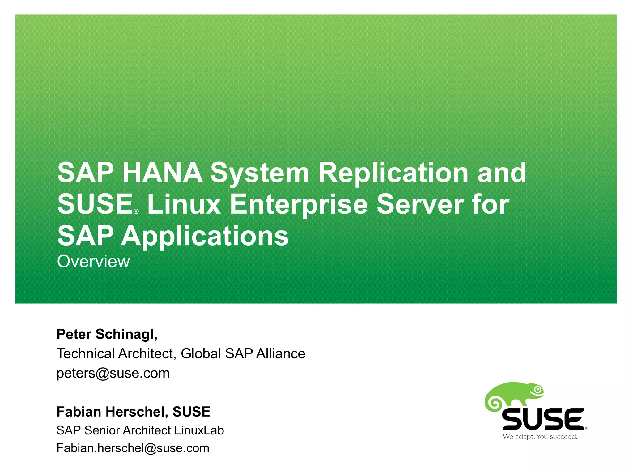 SAP HANA System Replication with SLES for SAP | ODP