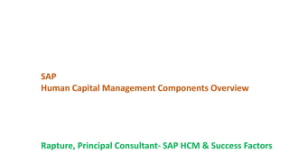 SAP
Human Capital Management Components Overview
Rapture, Principal Consultant- SAP HCM & Success Factors
 