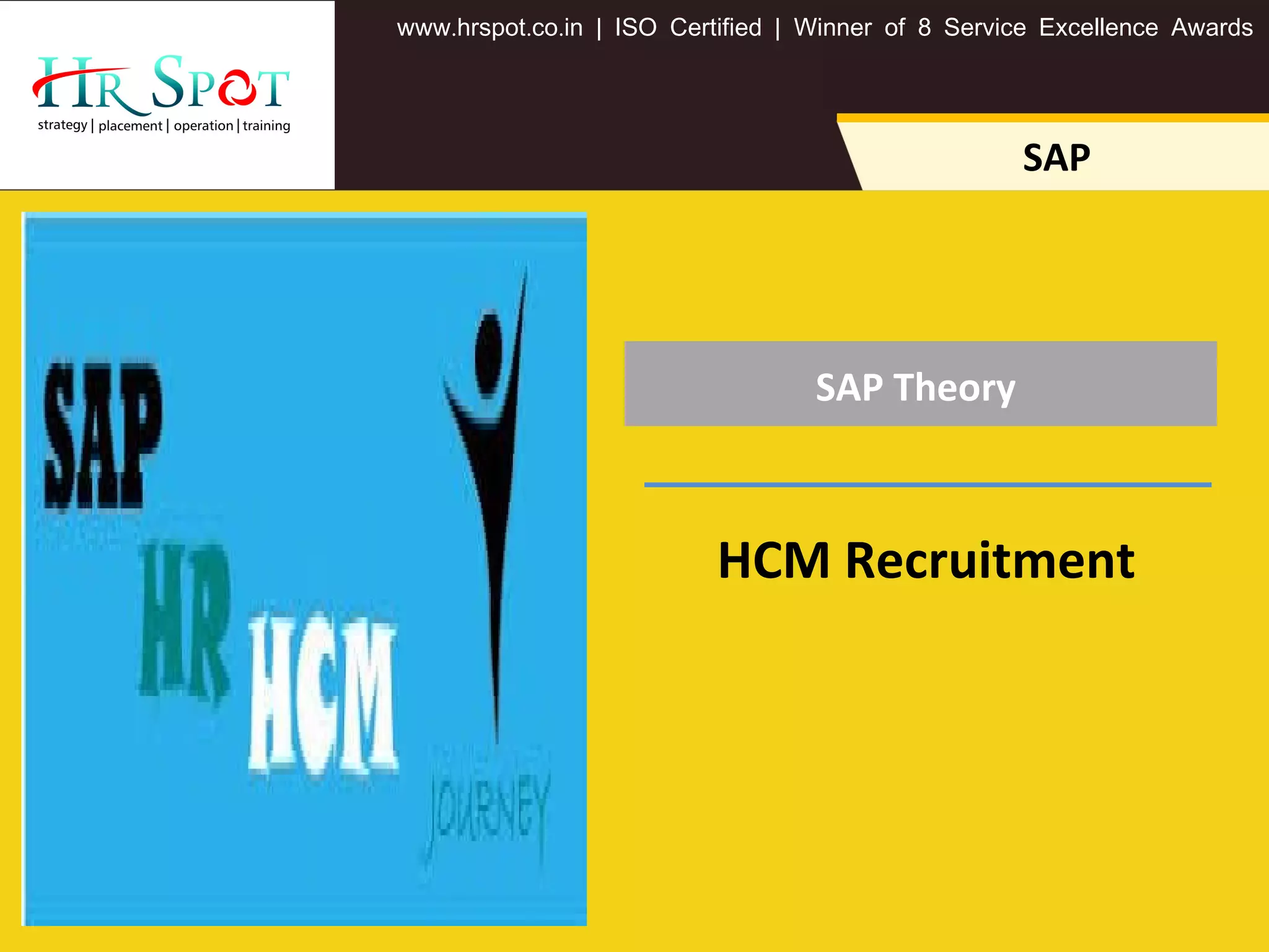 SAP Theory
. . .www hrspot co in | ISO Certified | Winner of 8 Service Excellence Awards
SAP
HCM Recruitment
 