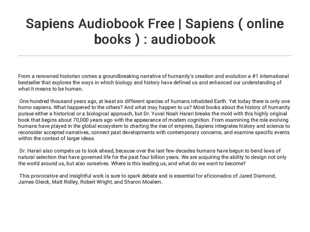 Sapiens Audiobook Free Sapiens ( online books ) : audiobook Sapiens Audiobook Free Sapiens ( online books ) : audiobook