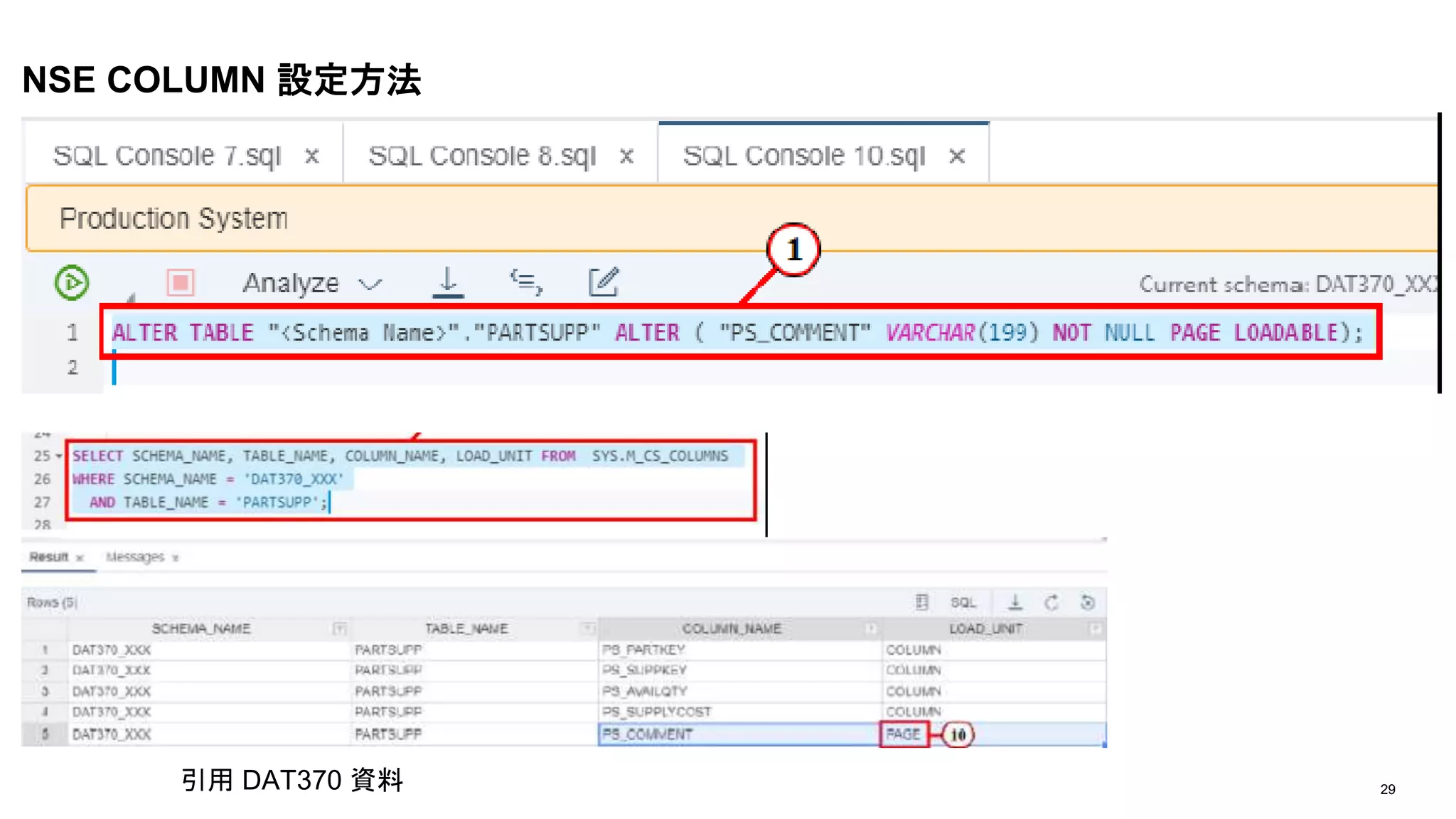 29
NSE COLUMN 設定方法
引用 DAT370 資料
 