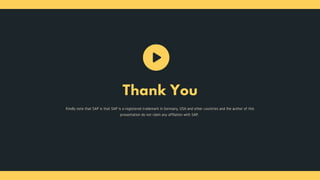 Thank You
Kindly note that SAP is that SAP is a registered trademark in Germany, USA and other countries and the author of this
presentation do not claim any affliation with SAP.
 