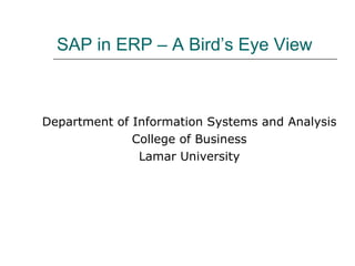 SAP in ERP – A Bird’s Eye View ,[object Object],[object Object],[object Object]