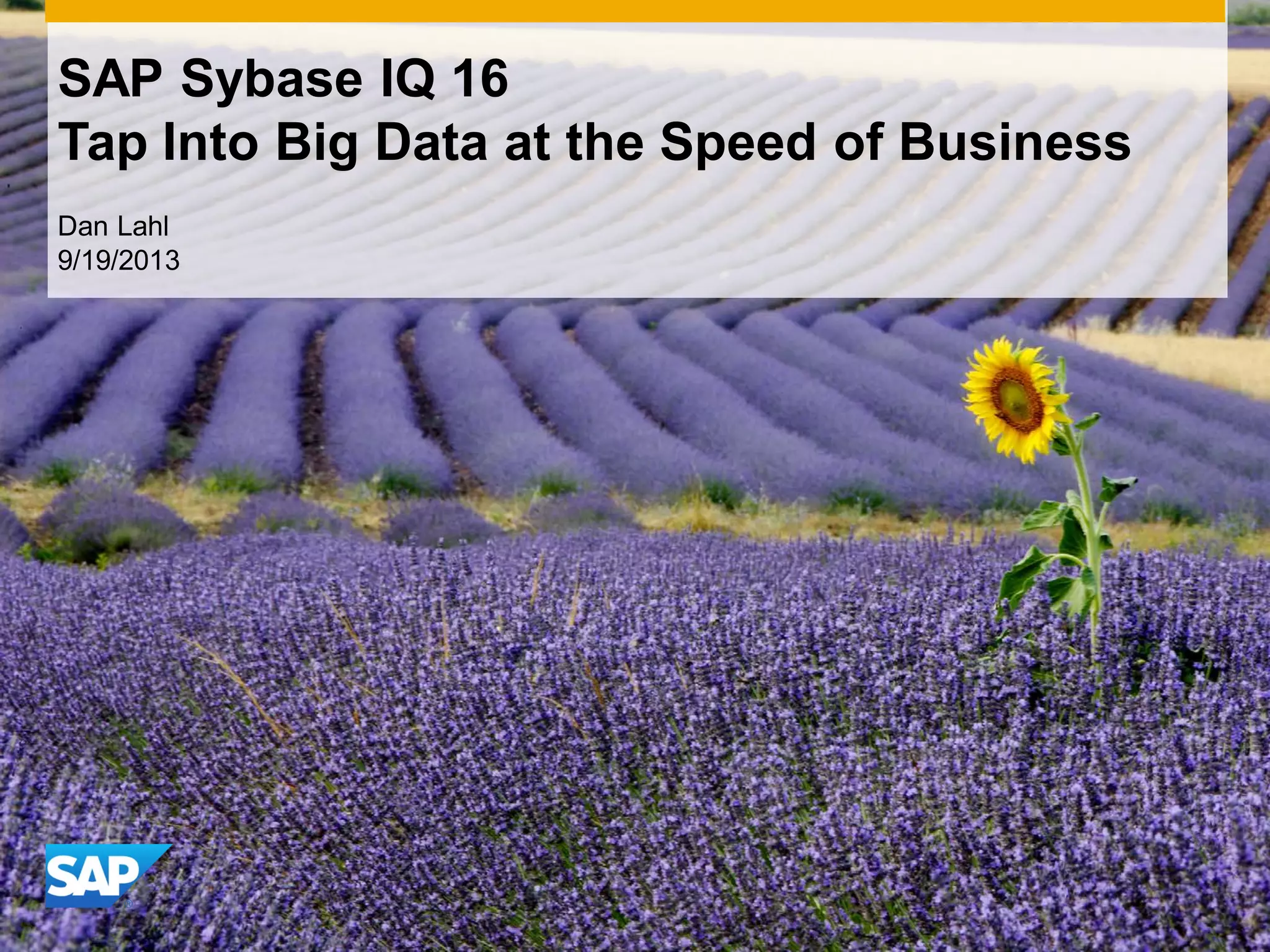 Dan Lahl
9/19/2013
SAP Sybase IQ 16
Tap Into Big Data at the Speed of Business
 