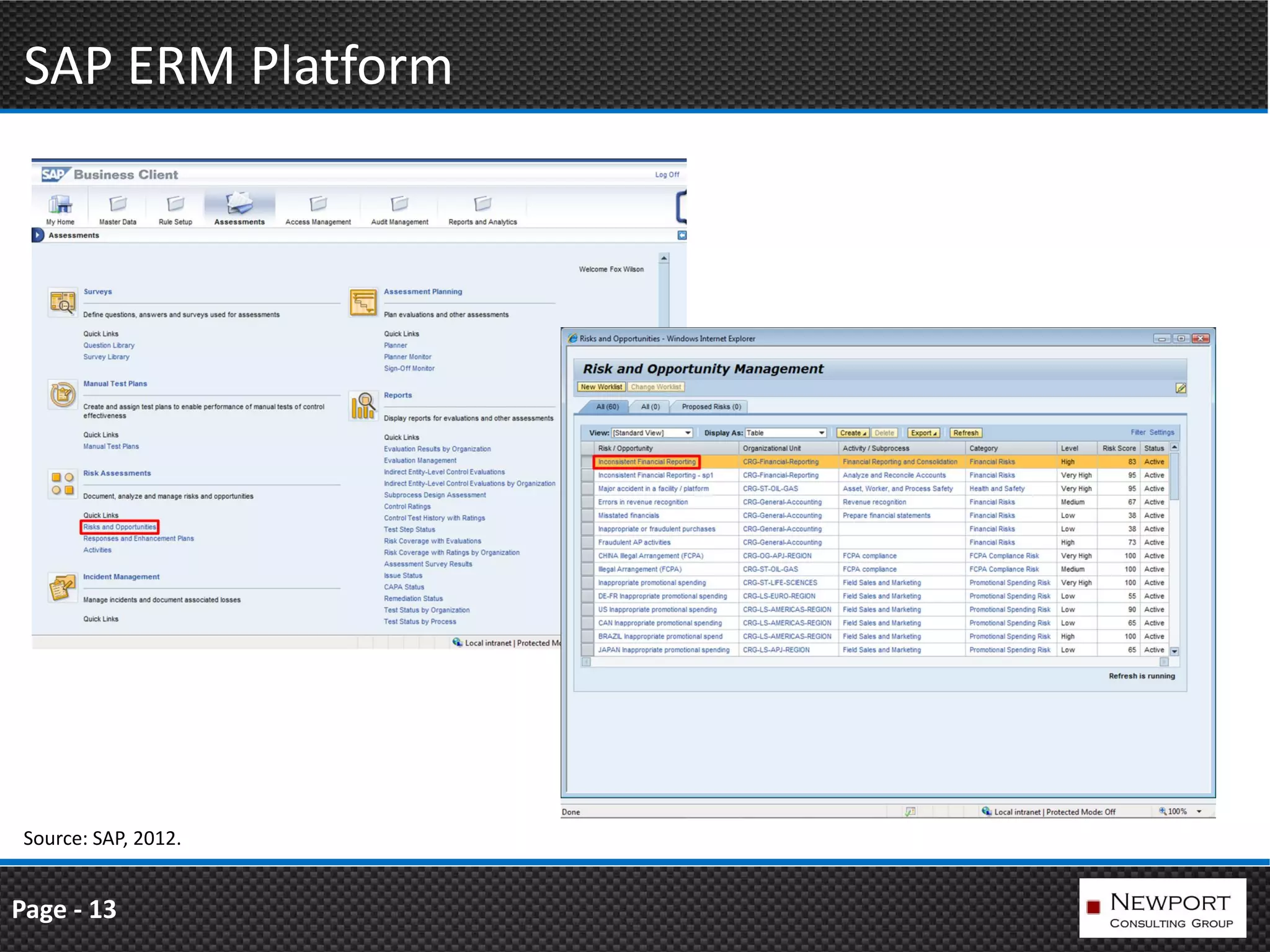 SAP ERM Platform




 Source: SAP, 2012.


Page - 13
 