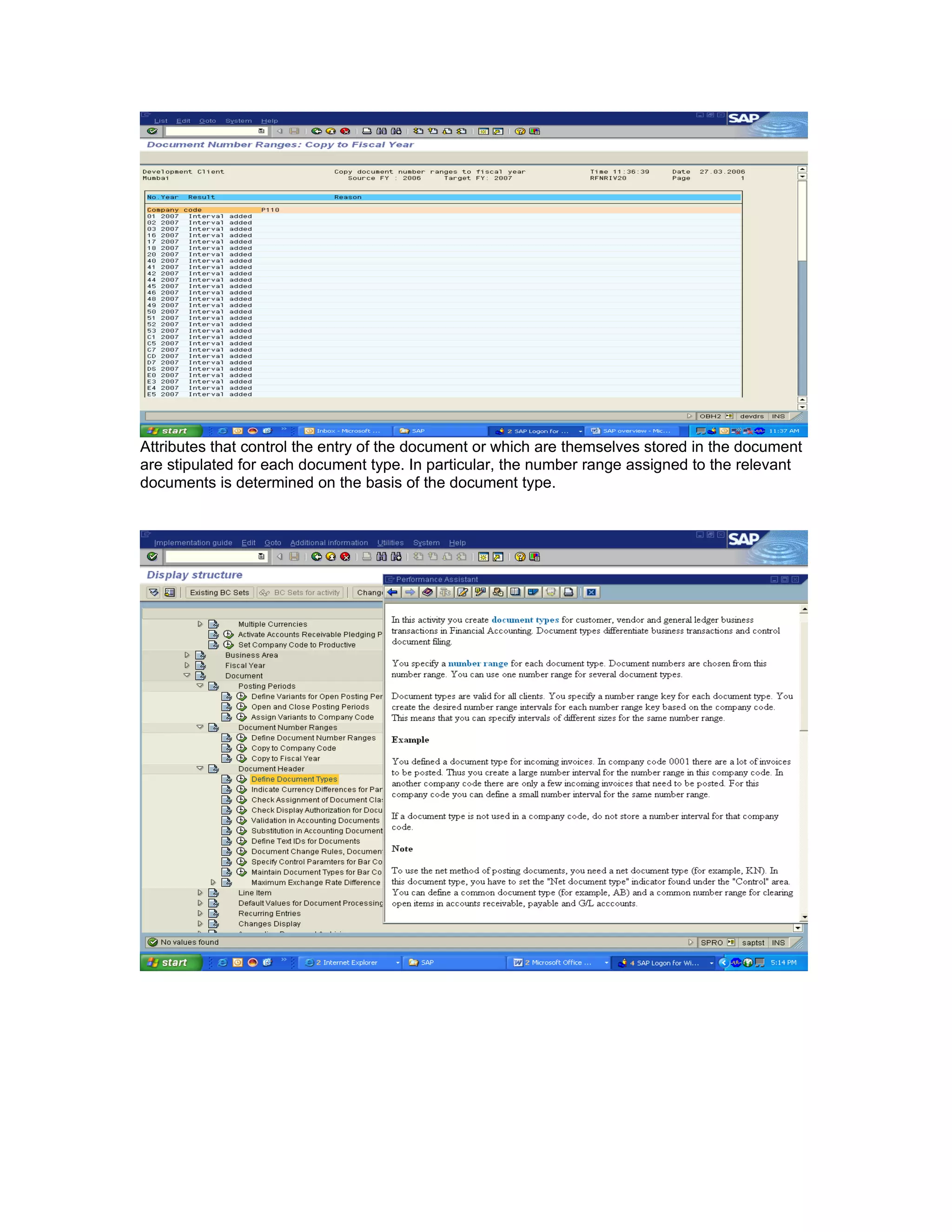 Attributes that control the entry of the document or which are themselves stored in the document
are stipulated for each document type. In particular, the number range assigned to the relevant
documents is determined on the basis of the document type.
 