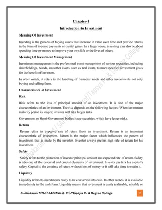 Introduction to investment/ Module-1 / SAPM/ 6th semester/ BBA/ BU/ NEP ...
