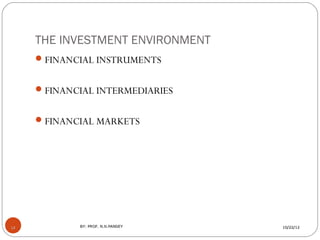 THE INVESTMENT ENVIRONMENT
      FINANCIAL INSTRUMENTS


      FINANCIAL INTERMEDIARIES


      FINANCIAL MARKETS




1...