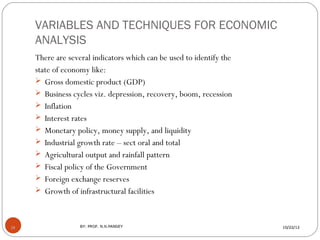 VARIABLES AND TECHNIQUES FOR ECONOMIC
     ANALYSIS
     There are several indicators which can be used to identify the
  ...