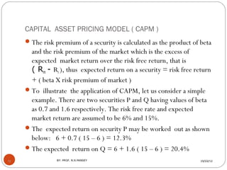 CAPITAL ASSET PRICING MODEL ( CAPM )
      The risk premium of a security is calculated as the product of beta
       and...