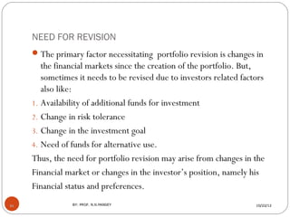 NEED FOR REVISION
      The primary factor necessitating portfolio revision is changes in
        the financial markets s...