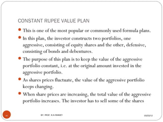CONSTANT RUPEE VALUE PLAN
      This is one of the most popular or commonly used formula plans.
      In this plan, the ...