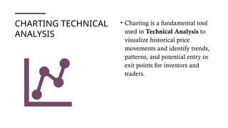 CHARTING TECHNICAL
ANALYSIS
• Charting is a fundamental tool
used in Technical Analysis to
visualize historical price
movements and identify trends,
patterns, and potential entry or
exit points for investors and
traders.
 