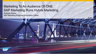 Marketing To An Audience Of ONE
SAP Marketing Runs Hybris Marketing
Andreas Starke
SAP Marketing Business Information Officer
Public
 