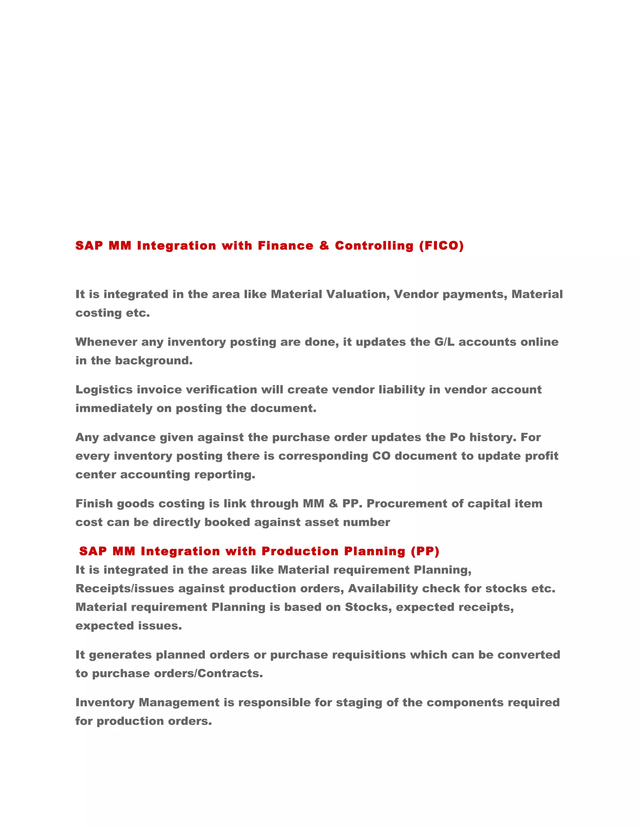 Sap mm integration with finance | DOC