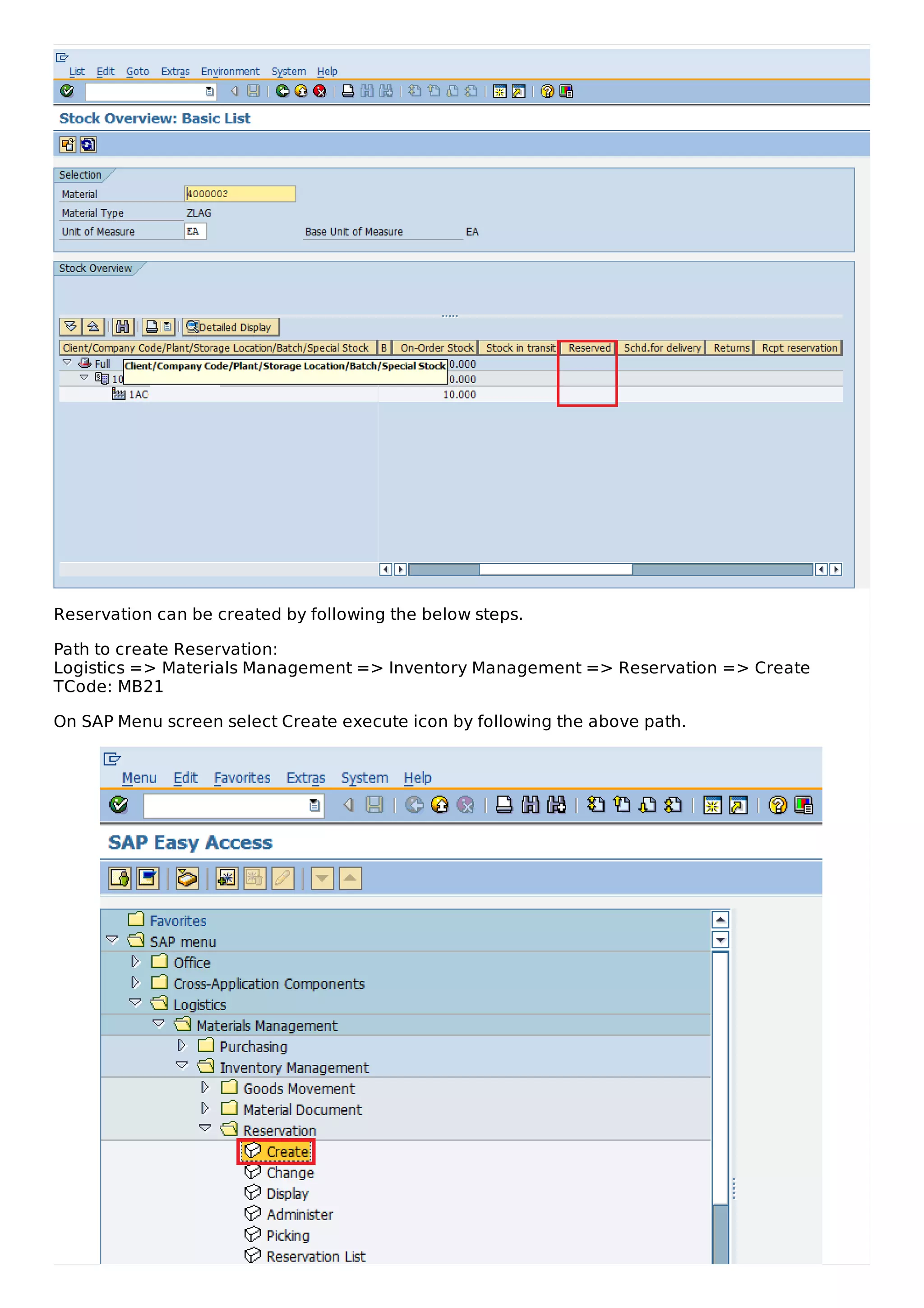 Reservation can be created by following the below steps.
Path to create Reservation:
Logistics => Materials Management => Inventory Management => Reservation => Create
TCode: MB21
On SAP Menu screen select Create execute icon by following the above path.
 