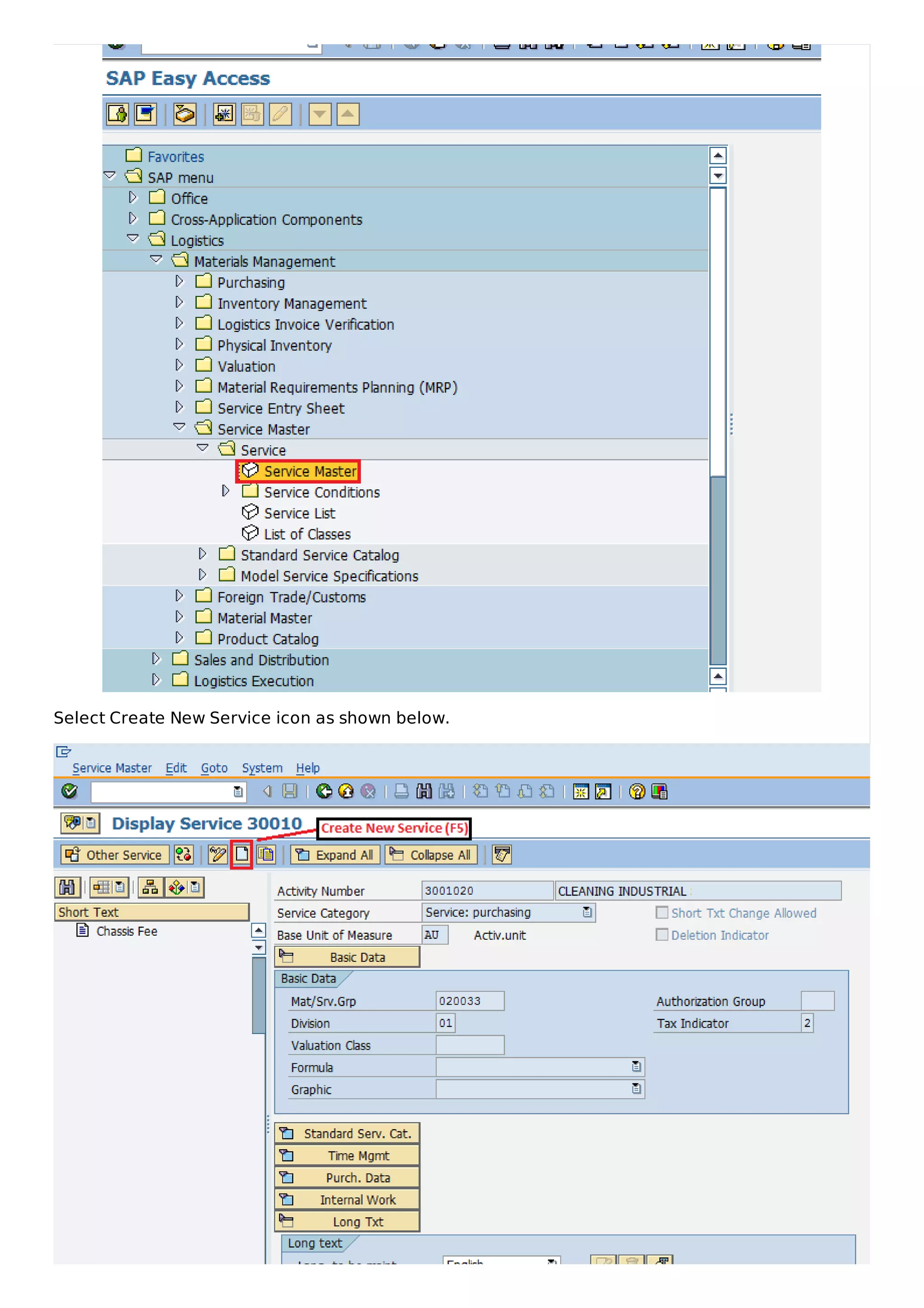 Select Create New Service icon as shown below.
 