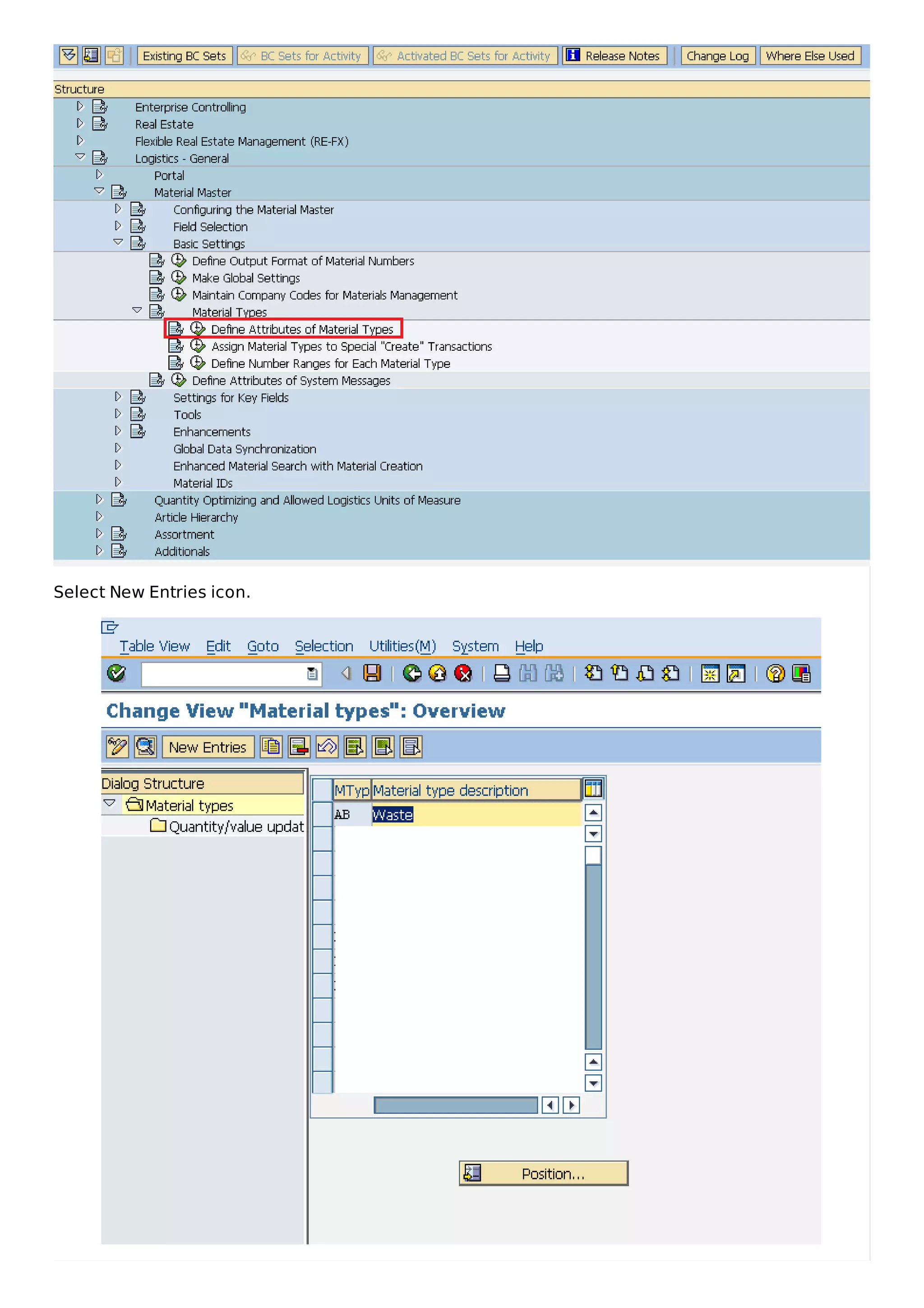 Select New Entries icon.
 