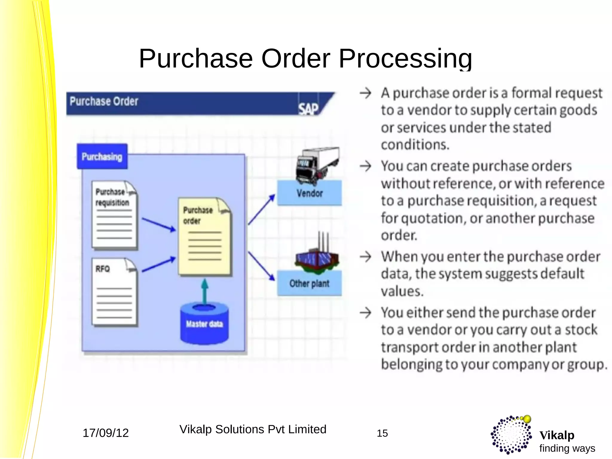 Purchase Order Processing




17/09/12      Vikalp Solutions Pvt Limited   15   Vikalp
                                                  finding ways
 
