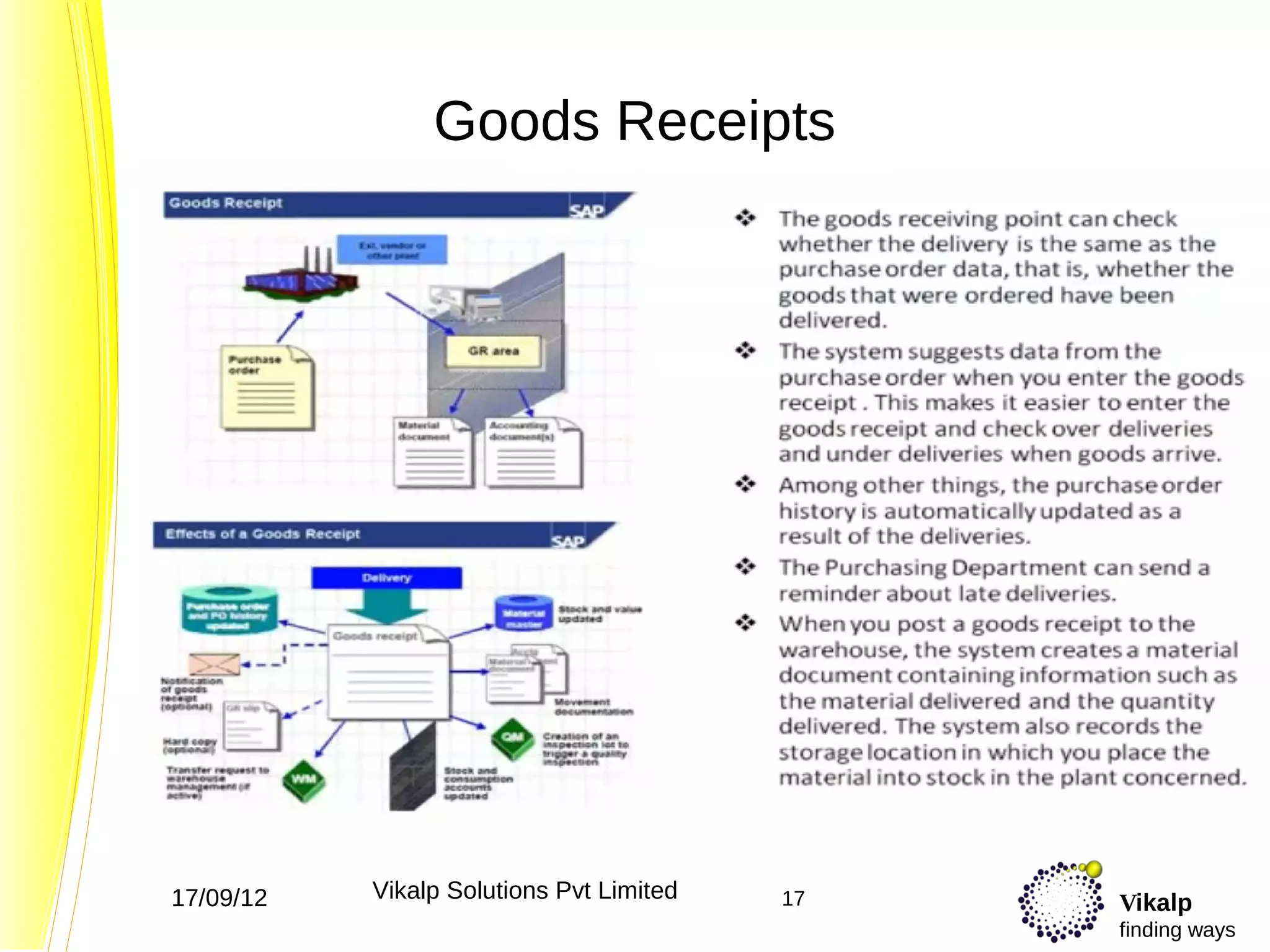 Goods Receipts




17/09/12   Vikalp Solutions Pvt Limited   17   Vikalp
                                               finding ways
 