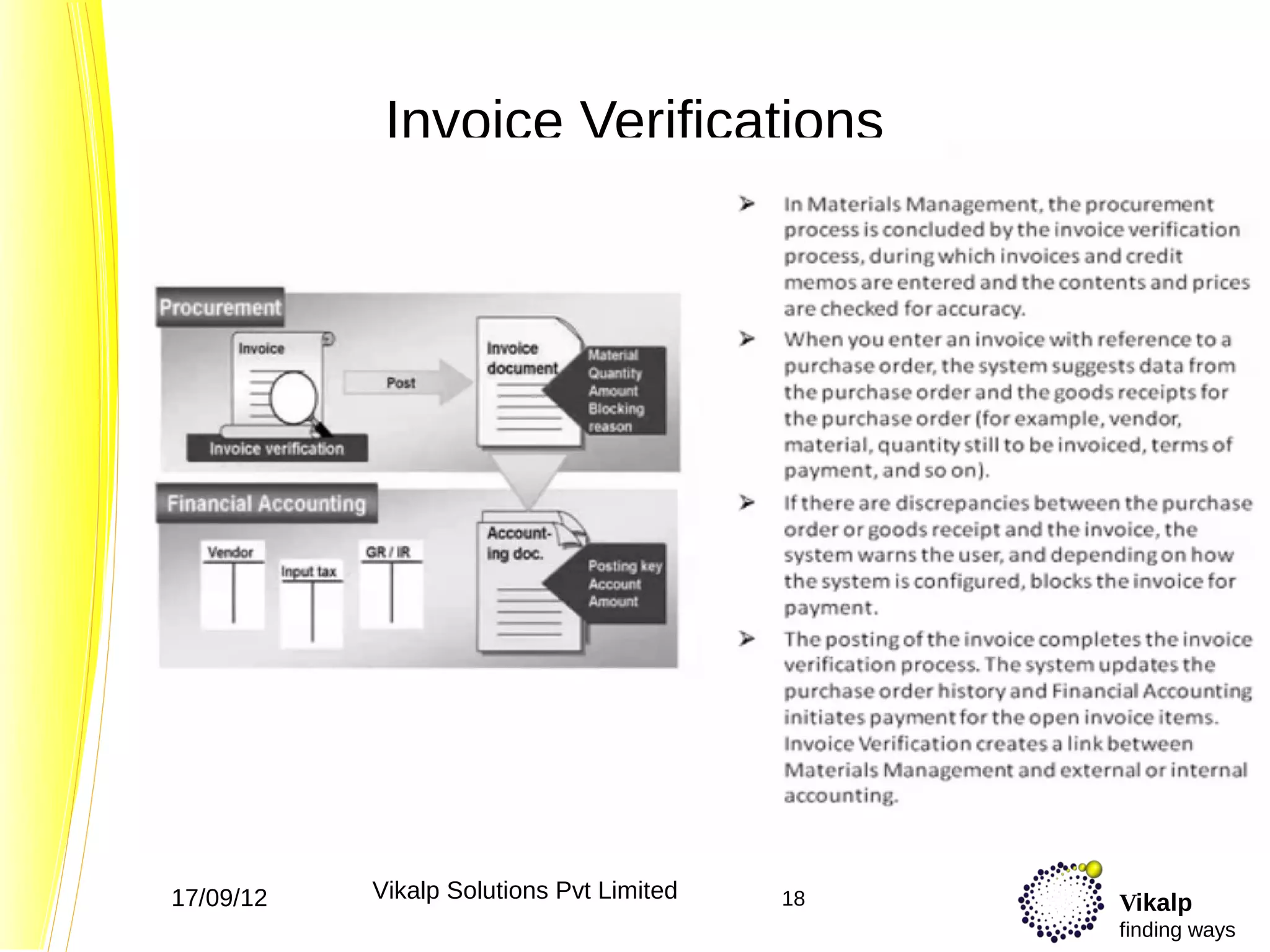 Invoice Verifications




17/09/12   Vikalp Solutions Pvt Limited   18   Vikalp
                                               finding ways
 