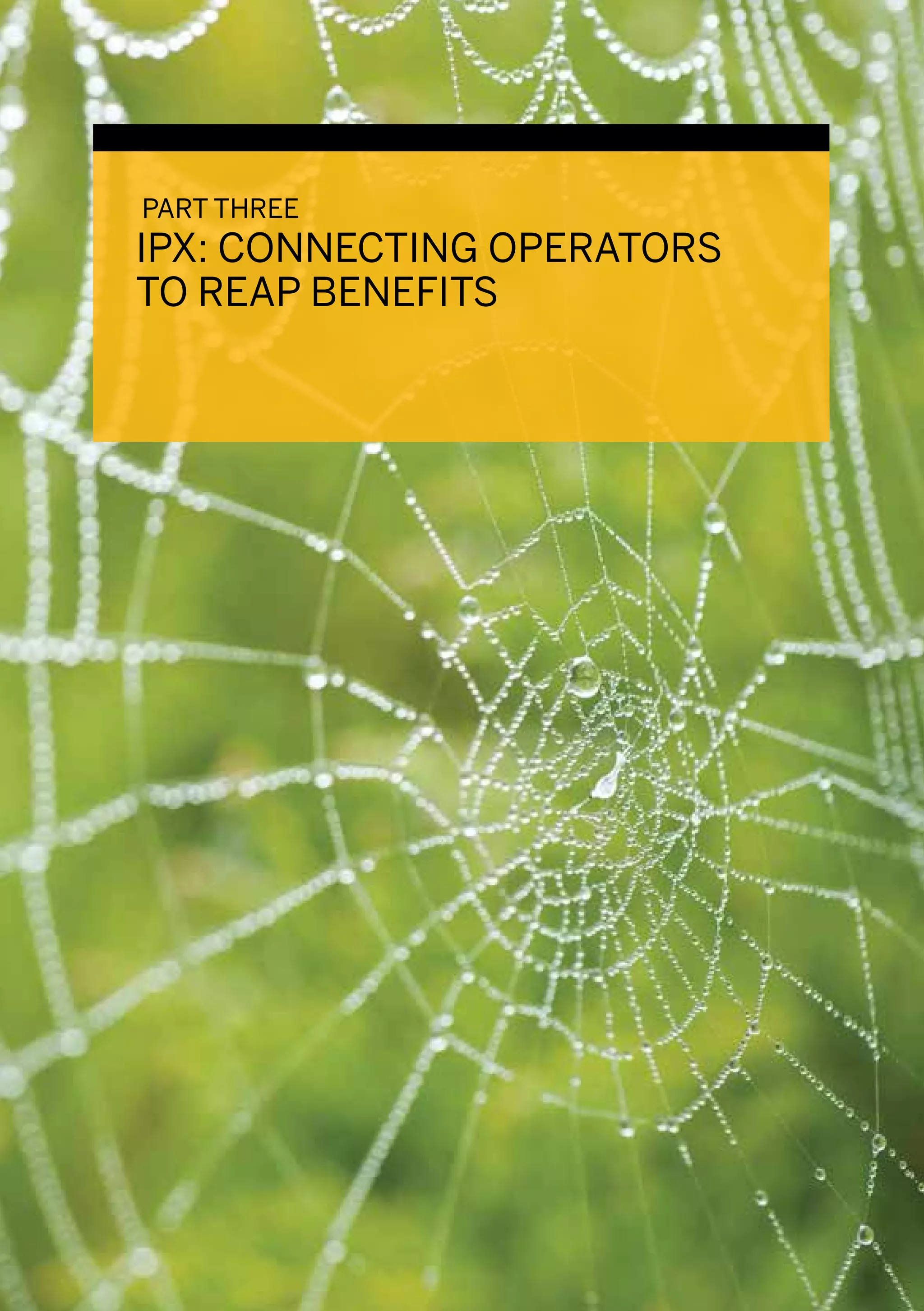 PART THREE
IPX: CONNECTING OPERATORS
TO REAP BENEFITS
 